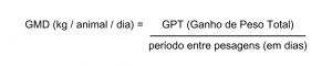 Imagem mostra a fórmula para cacular o ganho médio diário de peso de um bezerro na fazenda