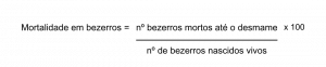 Fórmula que mostra como é feito o cálculo da taxa de mortalidade do bezerro na fazenda